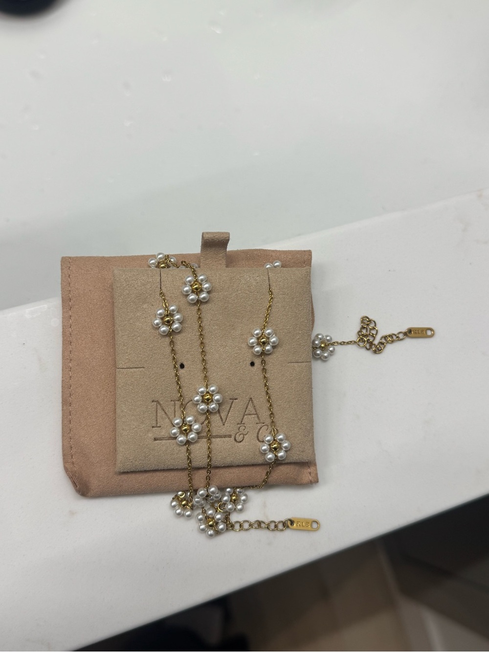 Nuva Gold & Pearl Daisy Station Necklace